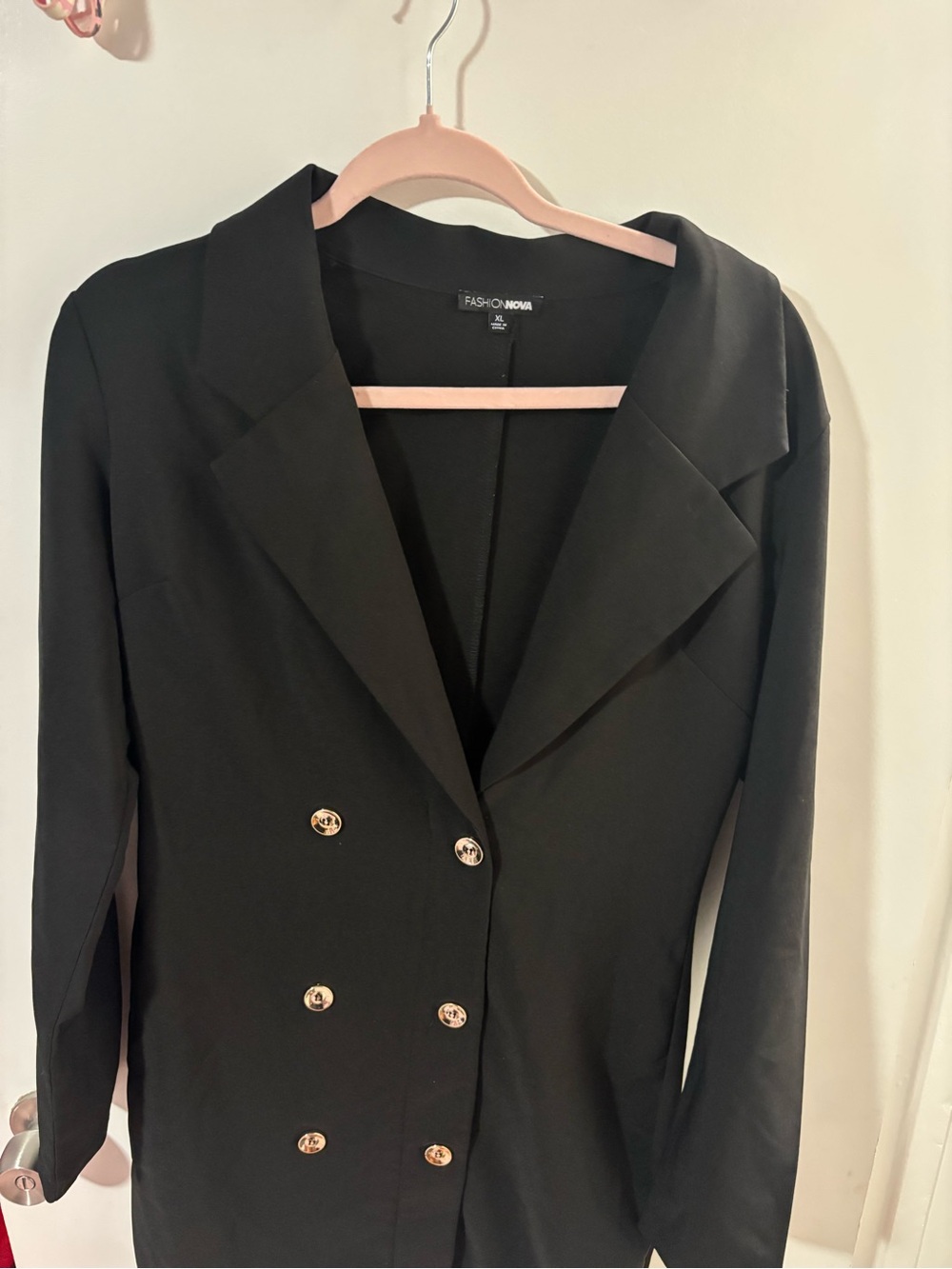 Fashion Nova Black Double-Breasted Blazer with Gold Buttons